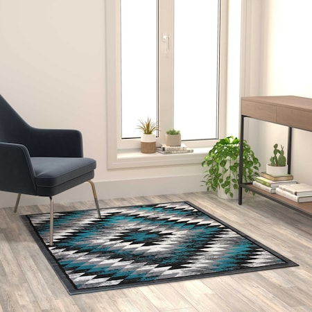 Flash Furniture Turquoise 4' x 5' Diamond Patterned Area Rug OKR-RG1106-45-TQ-GG